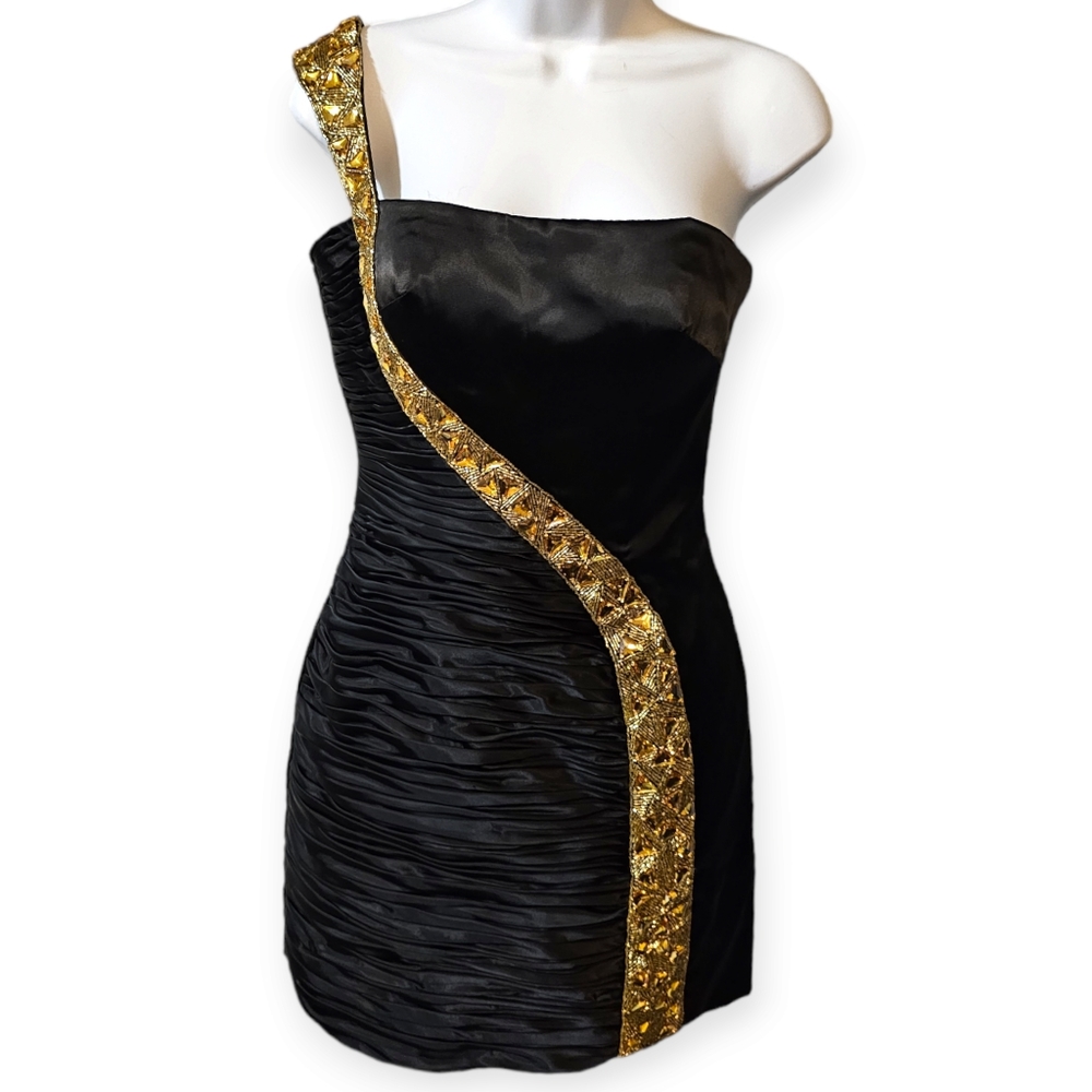 Sherri Hill Satin Ruched One Shoulder Beaded Mini Hoco Prom Dress